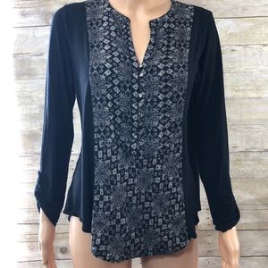 Lucky Brand Black stamped top sz M